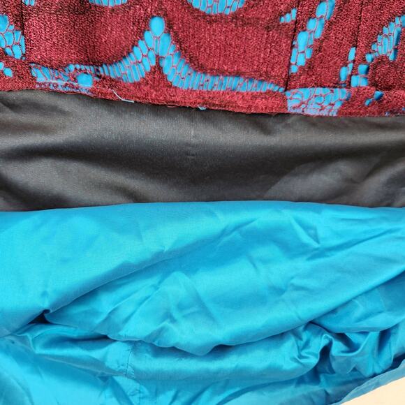 Nanette Lepore Sheath Dress Sz 10 - Style 042-4977 Blue/Burgundy Silk EUC - Picture 9 of 15